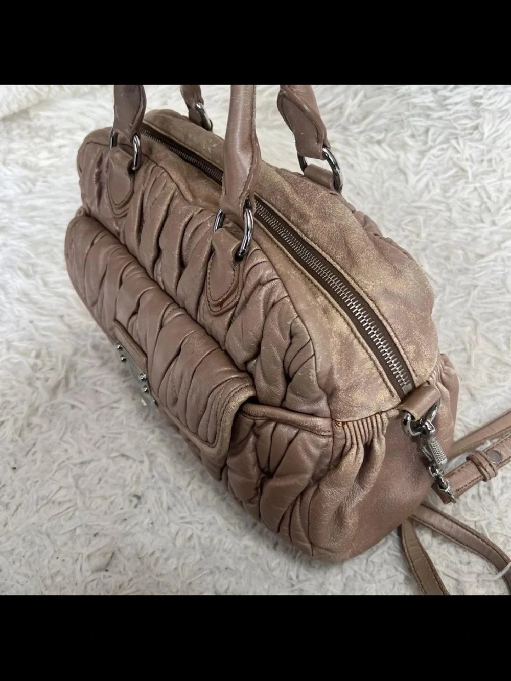 Miu Miu Quilted Leather Shoulder Bag in Taupe